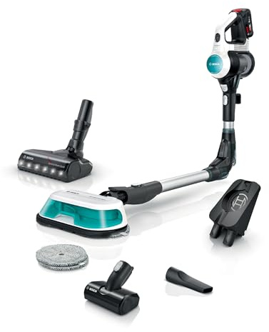 Bosch Akku-Staubsauger Unlimited 7 ProHygienic Aqua BKS71HYG4, kabellos, 2in1 Saugen & Wischen, Knickrohr, HEPA-Filtersystem, 10 J. Motorgarantie, Wechselakku, Mini-Turbo-Düse, Made in Germany, weiß