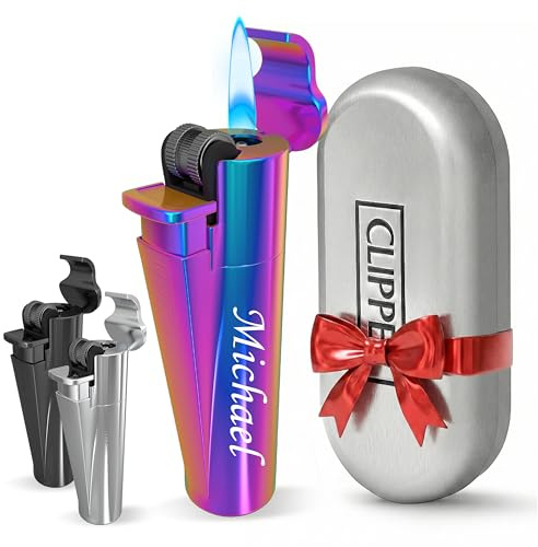 Clipper Feuerzeug mit Gravur | Personalisierbares Jetflammen-Gasfeuerzeug aus Metall | Geschenk für Männer | Graviertes Feuerzeug mit Namen | Personalisiertes Männergeschenk (ICY)