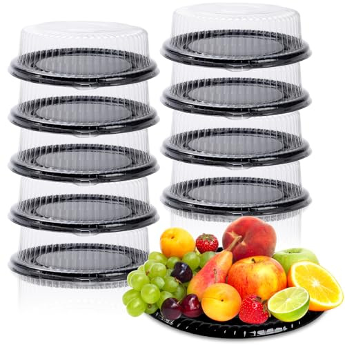 12 Pcs 12 Inch Plastic Serving Tray with Lid, Reusable Party Trays, Heavy Duty Cheesecake Container, Stackable Round Platters for Serving Food