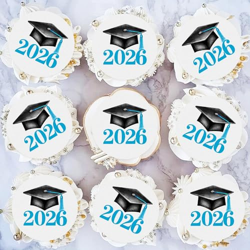 Blumomon 48Pcs Pre-Cut Edible Graduation Cupcake Toppers 2026 Graduation Hat Wafer Paper Cake Decorations Picks Graduate Commencement Party Cake Decorations Supplies