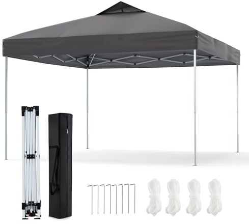 COSTWAY 3 x 3 m hopfällbar paviljong, vattentät, stabil, UV-skydd 50+, justerbar höjd, festtält inklusive väska, 8 pinnar och 4 vindlinor, trädgårdspaviljong för