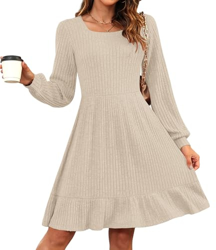 AUSELILY Abito in Maglia da Donna Abito Elegante con Maniche Lunghe in Maglia per L'autunno E l'inverno