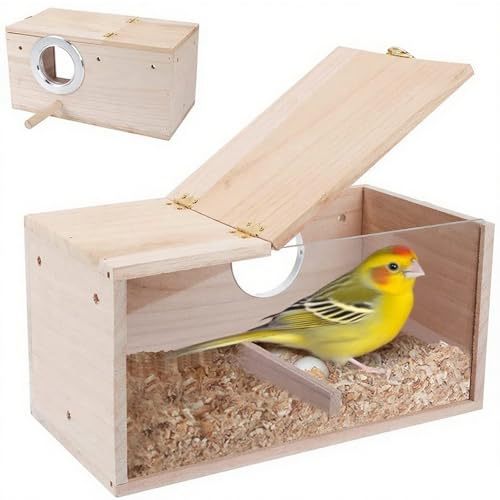 Nistkasten Wellensittich, Papagei Zucht Box mit Klappdeckel Vogelhaus aus Massivholz Transparentes Design Vogelzuchtbox für Papageien Exoten und Ziervögel (19.5x12x12cm)