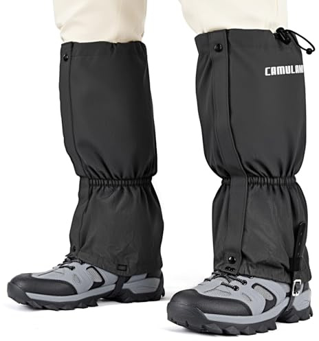 CAMULAND Leg Gaiters for Men and Women, Durable 900D Oxford Water-Resistant Snow Gaiters for Hunting & Hiking, Adjustable Breathable Ankle Gaiters for Boots, Trail Running, Snowshoeing, Black