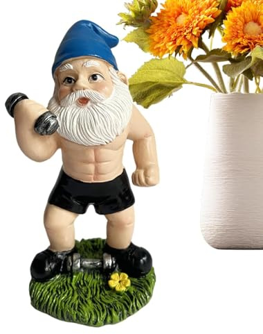 Muiltvoe Garden Dwarf Statue | Creative Training Weightlifting Gnome Figures, Weather Resistant Gnome Table Decoration for Gardens, Patios, Lawns, Rooms