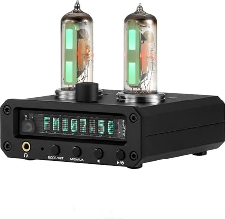 Harewtwy P2-FM Magic 6E2 Preamplificatore Amplificatore per Cuffie Stereo con Indicatore del Livello Radio FM Orologio VFD Spina UE