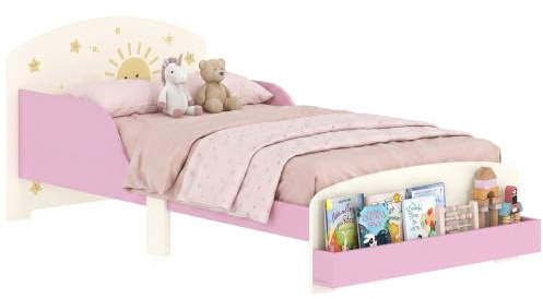 AIYAPLAY Letto per Bambini 3-8 Anni con Sponde Laterali 150x77x60 cm Rosa | Basso, Spazio Contenitore, Lettino per Bambini, in MDF e Compensato