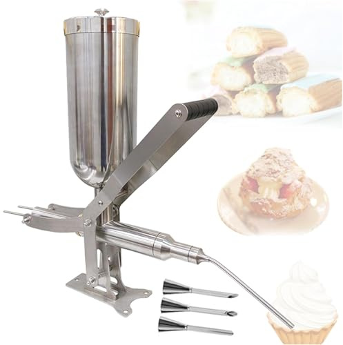 Macchina per Riempimento Manuale Ciambelle Acciaio Inossidabile 5L, Macchina per Riempimento Marmellata Ciambelle Commerciale con 1 Ugello Lungo E 3 Ugelli Corti per Cucina Ristorante,5L