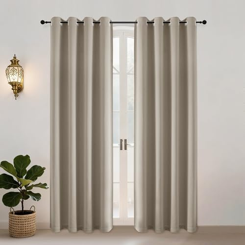 Simplebrand Vorhang Blickdicht Taupe Schalldämmend, Gardinen mit Ösen 2er Set H200 x B140 cm, Thermo Vorhänge Gegen Kälte Vorhang Modern Ösenschal für Wohnzimmer Schlafzimmer