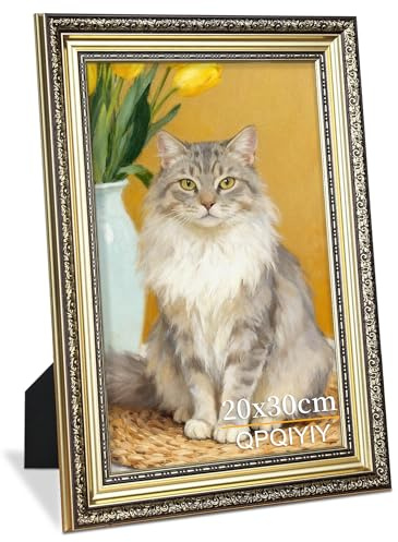 QPQIYIY Marco de Fotos 20x30cm Vintage, Marco Barroco 20x30 en Oro Champán | Marco Retro Antiguo para Fotos de plástico con panel acrílico acabado dorado, ideal para fotos, láminas y como regalo.