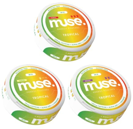 Muse Energy Pouches - Tropical - Smart Caffeine with Alpha GPC & L-Theanine (• 70mg •• 140mg ••• 200mg) | Sugar-Free, UK Made (Focus 70mg)