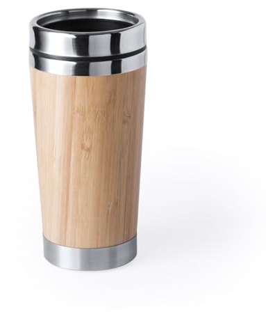 Thermobecher aus Edelstahl mit Doppelwand und Bambus, 500 ml | Botella Térmica para el Gimnasio o la Ofincina - Ideal para Café y Agua Caliente o Fría