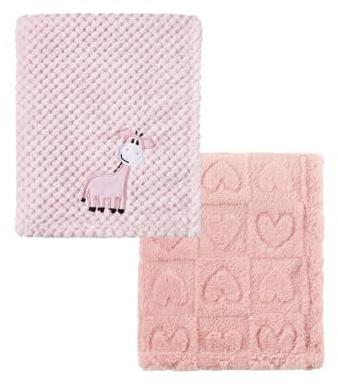 CREVENT 2 x 75 cm x 100 cm, niedliche, gemütliche, Flauschige, warme Babydecken für Säuglinge, Kleinkinder, Bettwäsche, Kinderbett, Kinderwagen – Giraffe + Sherpa-Rosa