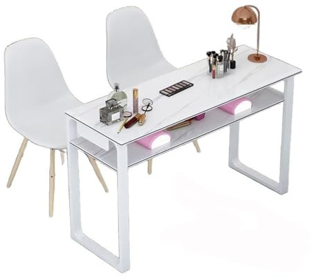 Mesa de manicura Estación de Clavos Escritorio, Moderno Profesional Doble Clavo Tech con cajones de Almacenamiento, Patas Curvas Obra de Arte de uñas de Madera (80X40X75Cm)