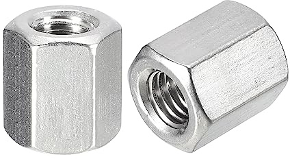 QUARKZMAN 2 Stück Langen Sechskantmuttern M10 x 1.5-Gewinde 304 Edelstahl | 15mm Distanzmuffen Verlängerungsmuttern, Metrische Sechskantstangen-Langmuttern