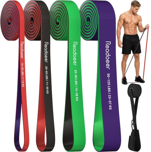 Bande Élastique Musculation [Lot de 4], Bande de Résistance pour Sport, 4 Niveaux Résistance Élastique, Elastique Sport pour Fitness, Pilates, Yoga Homme et Femme ﻿