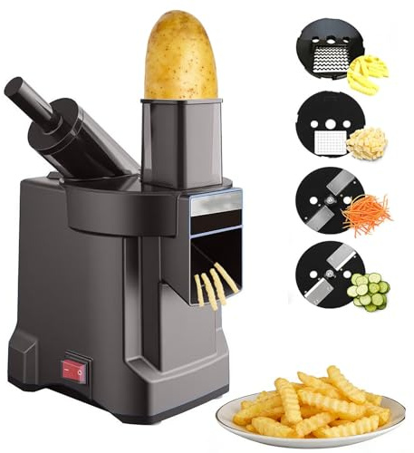 CHHMAELOVE Cortador de Verduras eléctrico 4 en 1 de Uso Profesional, picadora eléctrica de Alimentos Resistente con rebanar, Cortar en Dados, rallar y Cortador de Patatas, Doble Entrada XL