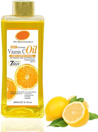 Huile Corporelle À La Vitamine C, 200ML Huile De Curcuma Le Corps Huiles Corporelle Douce 7 Éclaircissante Intensive Pour Hydratant Visage Et Corps Nourrissant