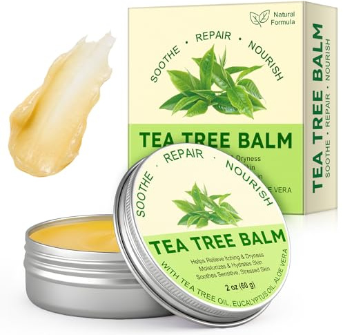 Tea Tree Oil Balm, huile d'arbre à thé pour la peau, aide au pied d'athlète, aux démangeaisons et à la peau sèche – Peau irritée, talons fissurés – Biologique et sûr (1 Pack)