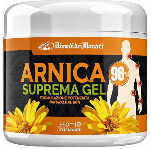 Arnica Gel Forte Suprema 98% 550ml Arnica per Cavalli Uso Umano Extra Forte per Massaggi Rilassanti con Lavanda, Menta, Vitamina E, per Muscoli e Articolazioni Made in Italy | Rimedi dei Monaci