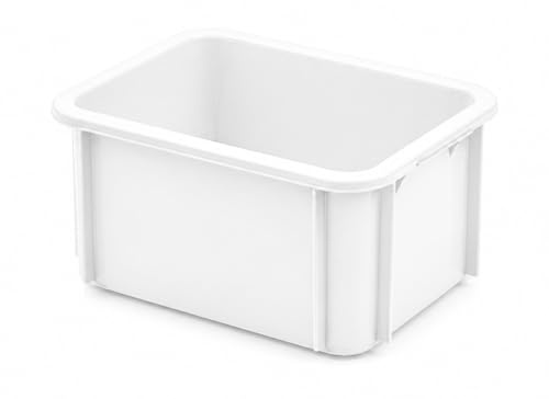 HELGUEFER - Cubeta plastico Apilable 15L | Caja Plastico Almacenaje Resistente y Ergonómica, Polietileno, 400x300x220mm | Uso Alimentario y Industrial | Fácil Limpieza y Ahorro de Espacio