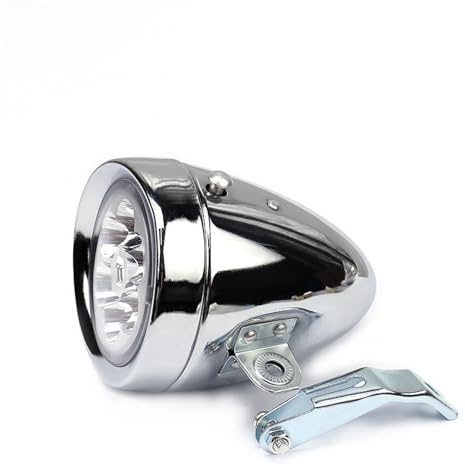 Vintage Bike Headlight, Bike LED Light, 6 LED Retro Bike Front Light Flashlight Headlamp with High Brightness and Mounting Bracket(Silver)