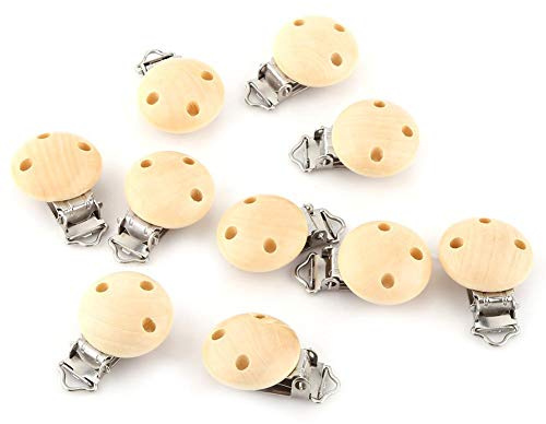 Schnullerkette Selber Machen Set, 10 Stücke Schnullerclips Holz Dummy Nippel Halter 44 × 30 mm Schnullerketten