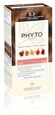 PHYTO Phytocolor Permanent Hair Color, 5.3 Light Golden Brown, with Botanical Pigments, 100% Grey Hair Coverage, Ammonia-free, PPD-free, Resorcin-free, 0.42 oz.