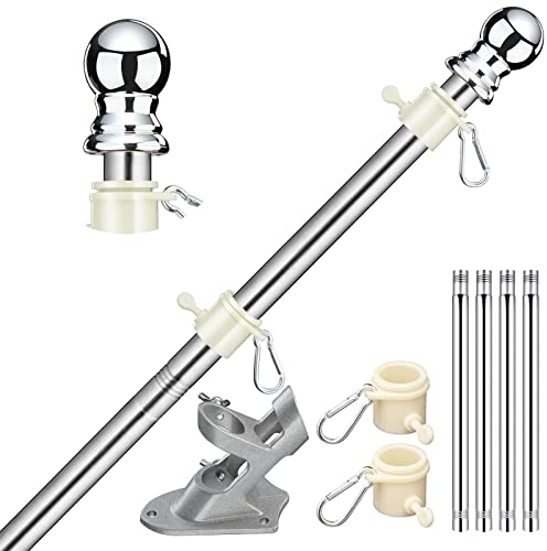 HORSE SECRET Kit de Mât de Drapeau en Aluminium 180cm, avec Support Mât de Drapeau en Acier Inoxydable à Fixe au Mur avec Anneaux Rotatifs