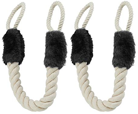 Relaxdays Türkordel Klemmschutz, 2er Set, für Türklinken, Baby & Tier Türsicherung, Stoff Türseil, 60 cm, beige/schwarz