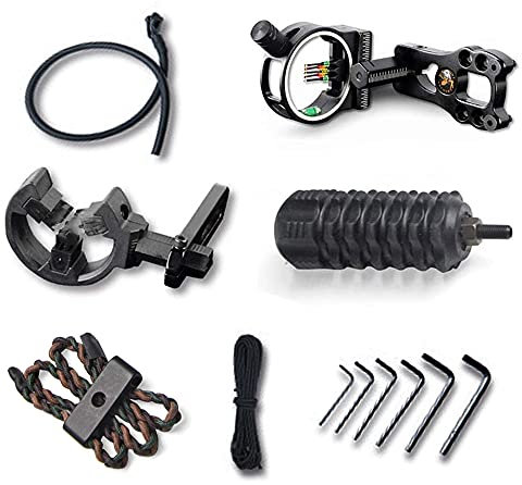 ZZYB Bogenschießen Zubehör Set Compoundbogen Upgrade Combo, 5-pin Bogen Visier, Pfeilauflage, Bogen Stabilisator, Peep Sight, D-Loop Seil, Bogen Sling (Schwarz)
