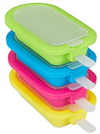 Relaxdays Eisformen 4er Set, Silikon, Eis am Stiel, Wassereis, Speiseeis, BPA frei, Stieleisform, grün/blau/pink/gelb, 10035824, 2.5 x 6.5 x 14 cm