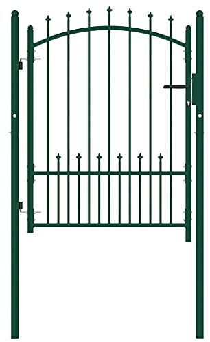 vidaXL Zauntor mit Spitzen Gartentor Hoftor Gartentür Gartenpforte Zauntür Hoftür Gartenzaun Tor Tür Pforte Metalltor Stahl 100x125cm Grün
