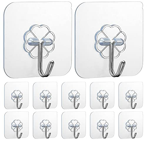 Vebel Hooks (12 pcs)| Self Adhesive| Sticky Extra Strong| Heavy Duty for Hanging| Multipurpose| No Drill| Removeable| Waterproof| Non Damaging| Easy Install| Home Organization| All Surface Hooks