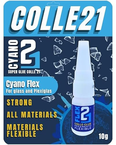 Super Glue Colle21 FLEX 21-10g | Colla Cianoacrilica Flessibile e Trasparente – Ideale per Plexiglass, Vetro, Modellismo e Bricolage