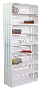 Bücherregal mit 8 Ebenen für Büro und Wohnzimmer Holz weiß braun geflammt 160x68x30cm Wand Aufbewahrungsregal Standregal, Büroregal, freistehend, Dekoregal, zur Präsentation, modern (Weiß)