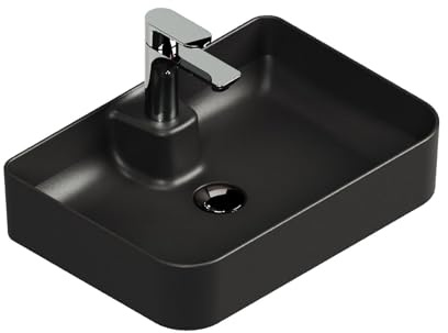 Aqua Bagno | Eckiges Aufsatzwaschbecken schwarz matt, Keramikwaschbecken | Waschschale, Handwaschbecken | 50 cm breit