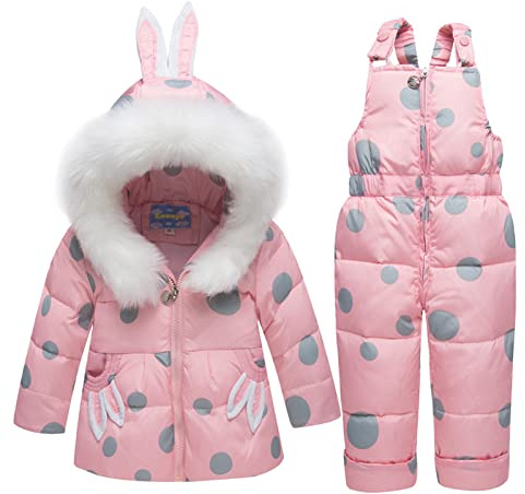 2 stycken snödräkt för flickor dunjacka med huva kappa + snöbyxor skidset för barn 3–4 år rosa