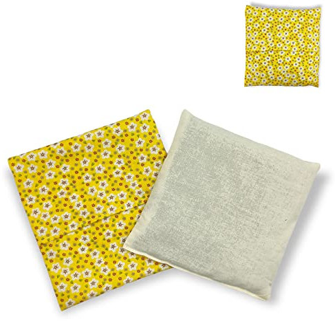 Saco semillas Flores - amarillas, saco con huesos de cereza, saco semillas microondas, saco térmico, frío y calor, bolsa microondas, funda lavable, 19x19cm, 250gr