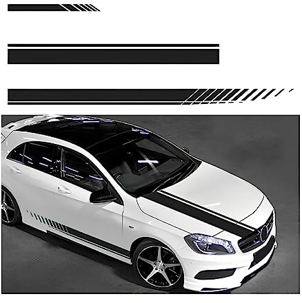 JNNJ 5 PCS Car Hood Stripe Sticker, Racing Decal Stickers for Auto Body Side, Modified Stripe Decal Decoration for Vehicles Skirt Roof Hood Bumper Stripes Decor, Car Exterior Accessories(Black)