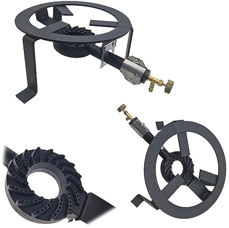 MAKA Fornellone a Gas da Esterno in Ghisa 3 Piedi Tondo per Pentole Pesanti Bruciatore in Metallo con Valvola Regolatore Gas Nero Accensione Rapida Pulizia Passata Pomodori Marmellate (Diametro 30cm)