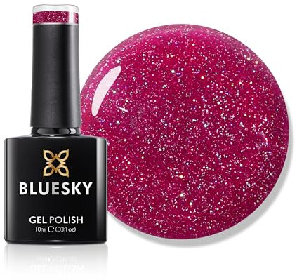 Bluesky Gel Nail Polish 10ml, Viva Magenta - LVM05, Hot Pink Glitter Soak-Off Gel Polish for Manicure, Professional, Salon & Home Use, Long Lasting, Chip Resistant, Requires Curing Under UV/LED Lamp