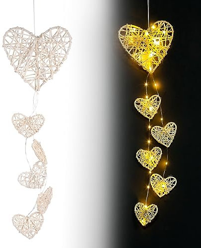 String Lights,Room Decor,Wall Hanging Hearts, LED Rattan Hearts Wall Decals Wall Hanging for Wedding Party Ornaments Craft Gifts (Battery Included)