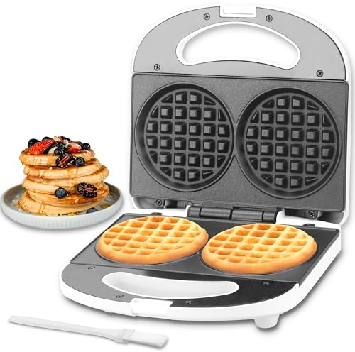 SugarWhisk Gofrera mini, waffle maker, gofrera sandwichera, maquina gofres, wafflera, ideal para celebraciones familiares, cumpleaños infantiles, Semana Santa o Navidad, blanco