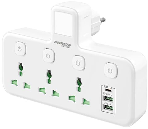 Regleta Multienchufe Universal con Interruptor Independiente, Ladrón Enchufes Múltiple USB con 2 Puertos USB A y 1 Tipo C, Iluminación LED e Interruptor con Luz (U06L Blanco)