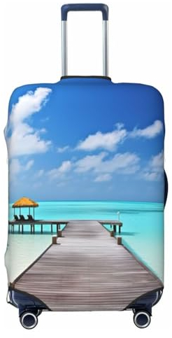 RLDOBOFE Reisegepäckabdeckung, elastisch, Malediven, Urlaub, Kofferabdeckung, Gepäckschutz für Reisen, kratzfeste Kofferabdeckungen für Erwachsene, waschbares Gepäck, dekorativ (45,7–81,3 cm), Schwarz