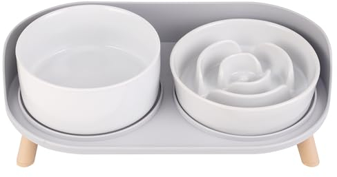Antischlingnapf Hund Keramik Napfset erhöht - Hundenapf für langsames Fressen - Doppel-Fressnapf für kleine und mittelgroße Hunde - Futternapf & Wassernapf mit rutschfestem Ständer