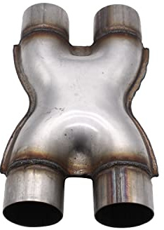 1 PC SHLPDFM Universal Crossover Exhaust X Pipe Dual 2.5 In/Out 12 Long Polished Stainless Steel Muffler Exhaust Tip