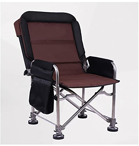 MOOWI Camping Stuhl Angelstuhl Leichter tragbare Faltleiter-Stühle mit Seitentaschen mit Heben von Beinen und abnehmbarem Kissen for den Außenstrand Anglerstuhl (Color : Bruin)