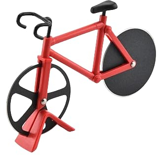 Roulette à pizza en acier inoxydable pour vélo - Couteau à pizza anti-adhésif - Double roues de coupe - Gadget de cuisine (rouge)